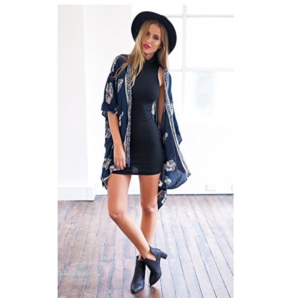 DIDI Blue Feathers Open Front Kimono - Picture 2 of 3